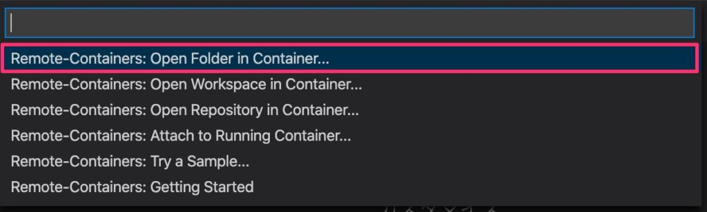 Open Folder in Container の選択